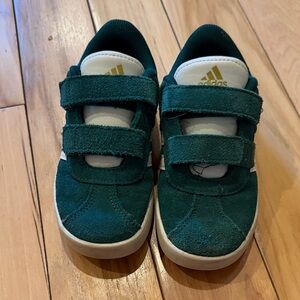 adidas Kids Dark Green Suede Velcro Sneakers with White Accents